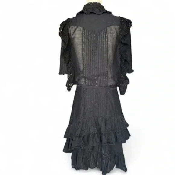 Zadig & Voltaire Ranky Ruffle Lace Trim Dress Noir Witchy Gothic Size XS - Picture 7 of 10